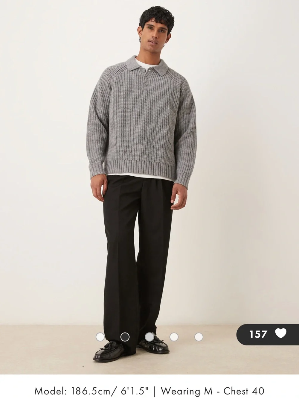 ASOS Grey Rib-Knit Polo Collar Cardigan Sweater